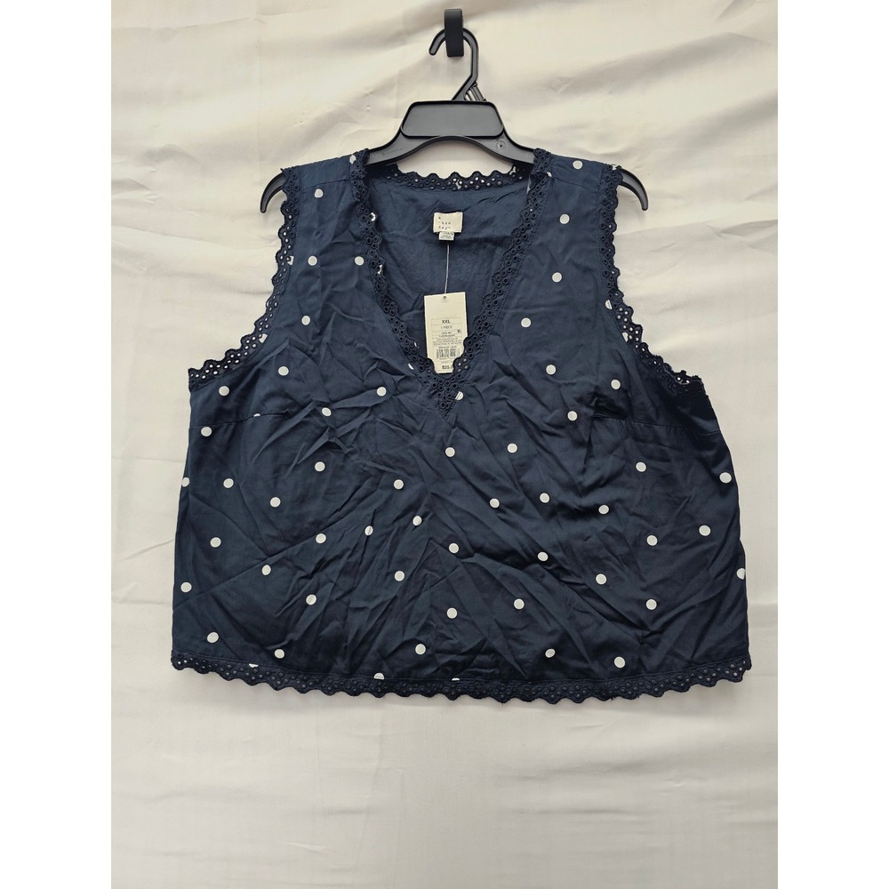A New Day Womens Polka Dot Tank Top Black Modal Blend Casual Size XXL